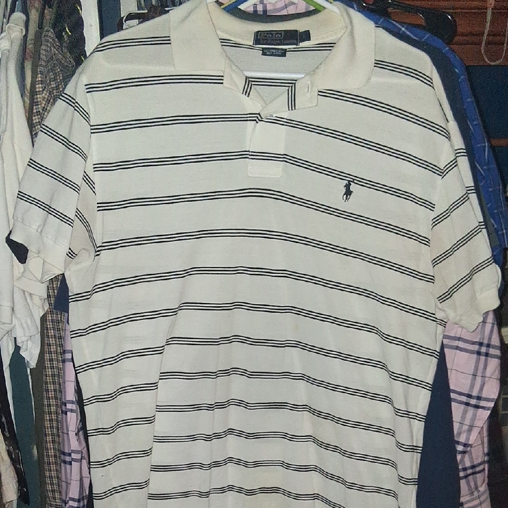 Polo by Ralph Lauren Men's White and Black Striped Polo